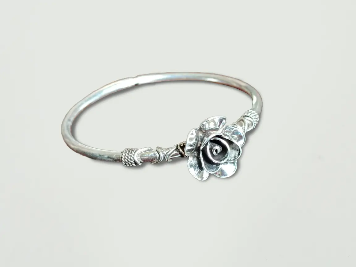 Silver Rose Oxydised Silver Bracelet - Openable - Mohnaa Jewels