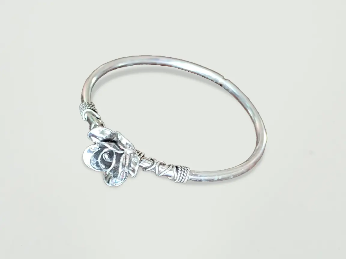 Silver Rose Oxydised Silver Bracelet - Openable - Mohnaa Jewels