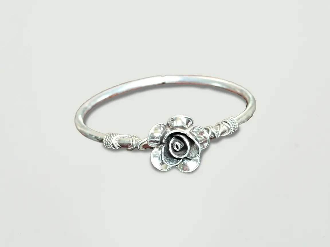 Silver Rose Oxydised Silver Bracelet - Openable - Mohnaa Jewels