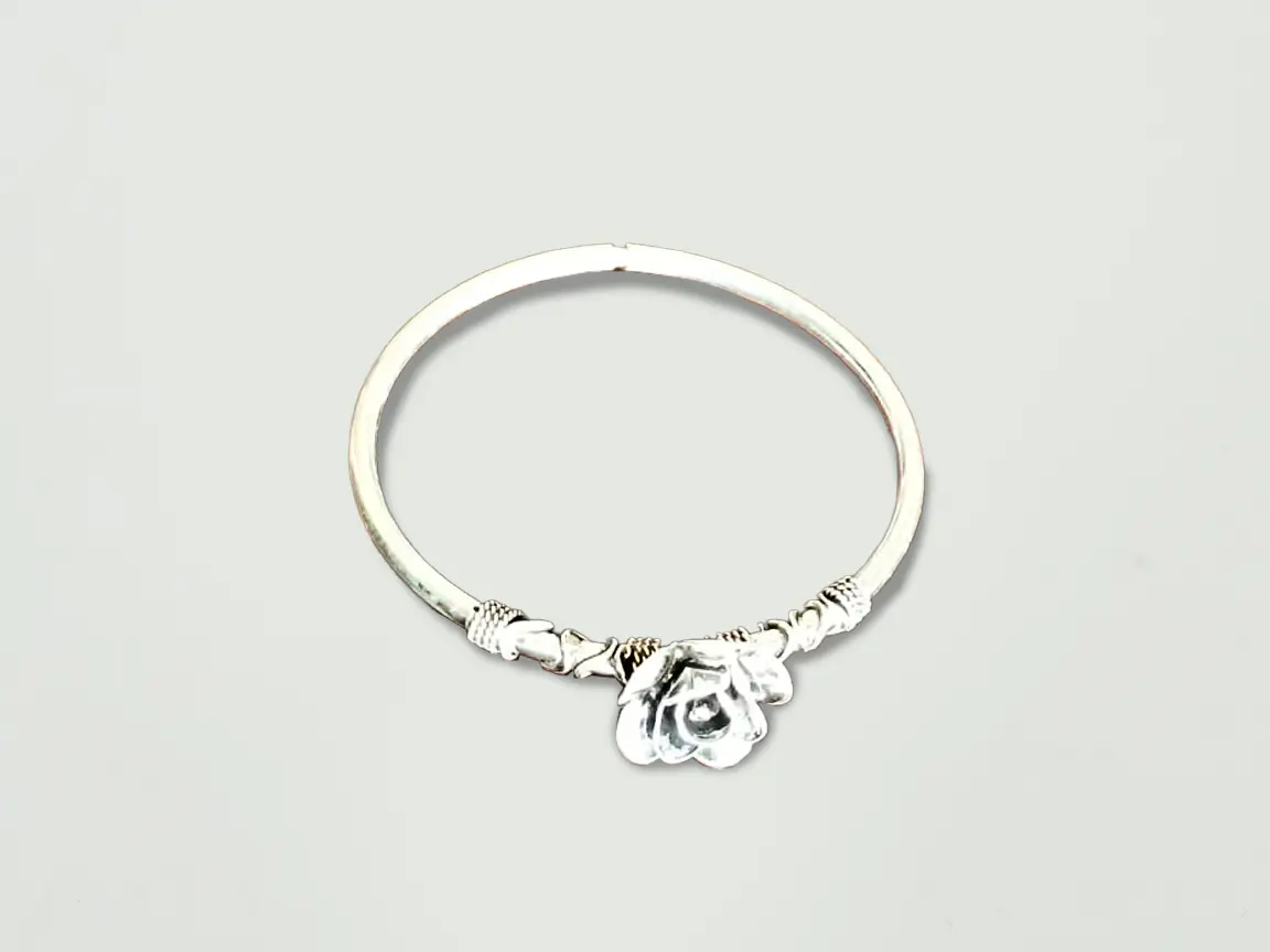 Silver Rose Oxydised Silver Bracelet - Openable - Mohnaa Jewels