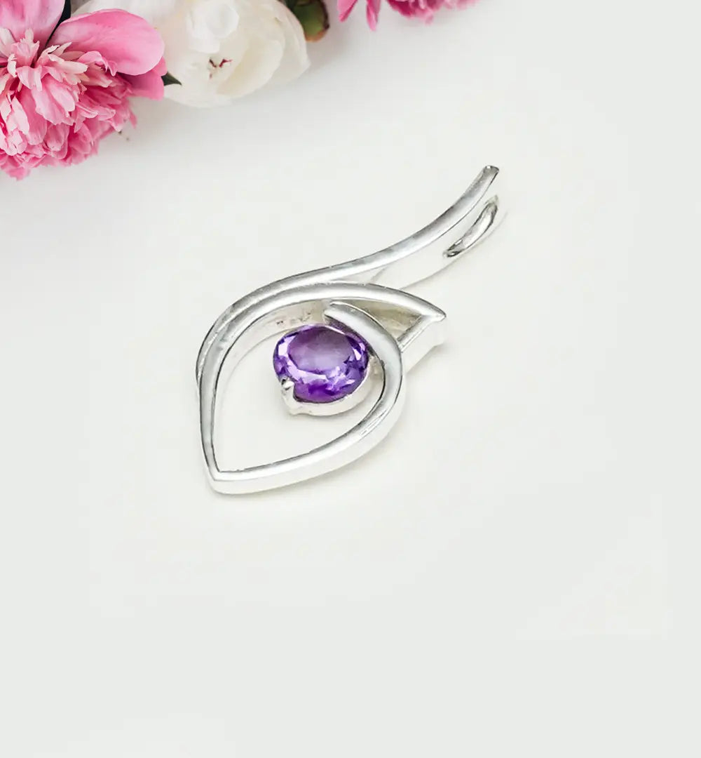Amethyst Gemstone Heart Pendent in Solid Sterling Silver
