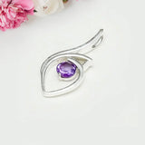Amethyst Gemstone Heart Pendent in Solid Sterling Silver