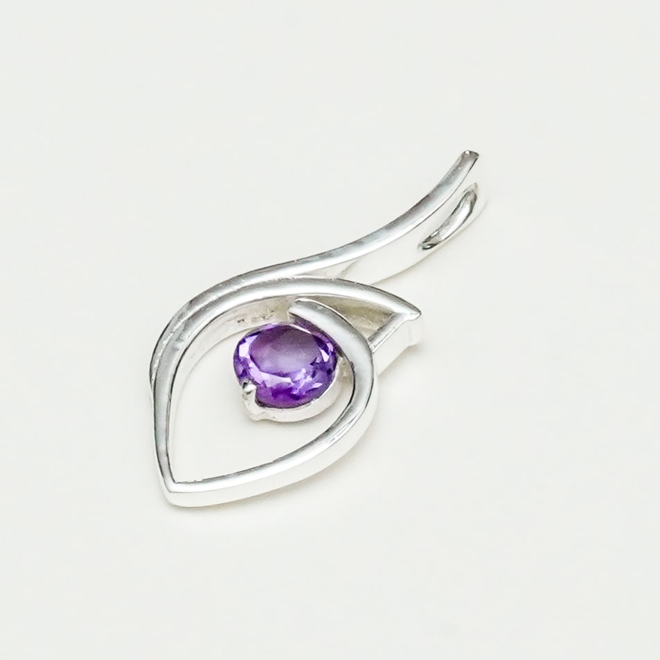 Amethyst Gemstone Heart Pendent in Solid Sterling Silver