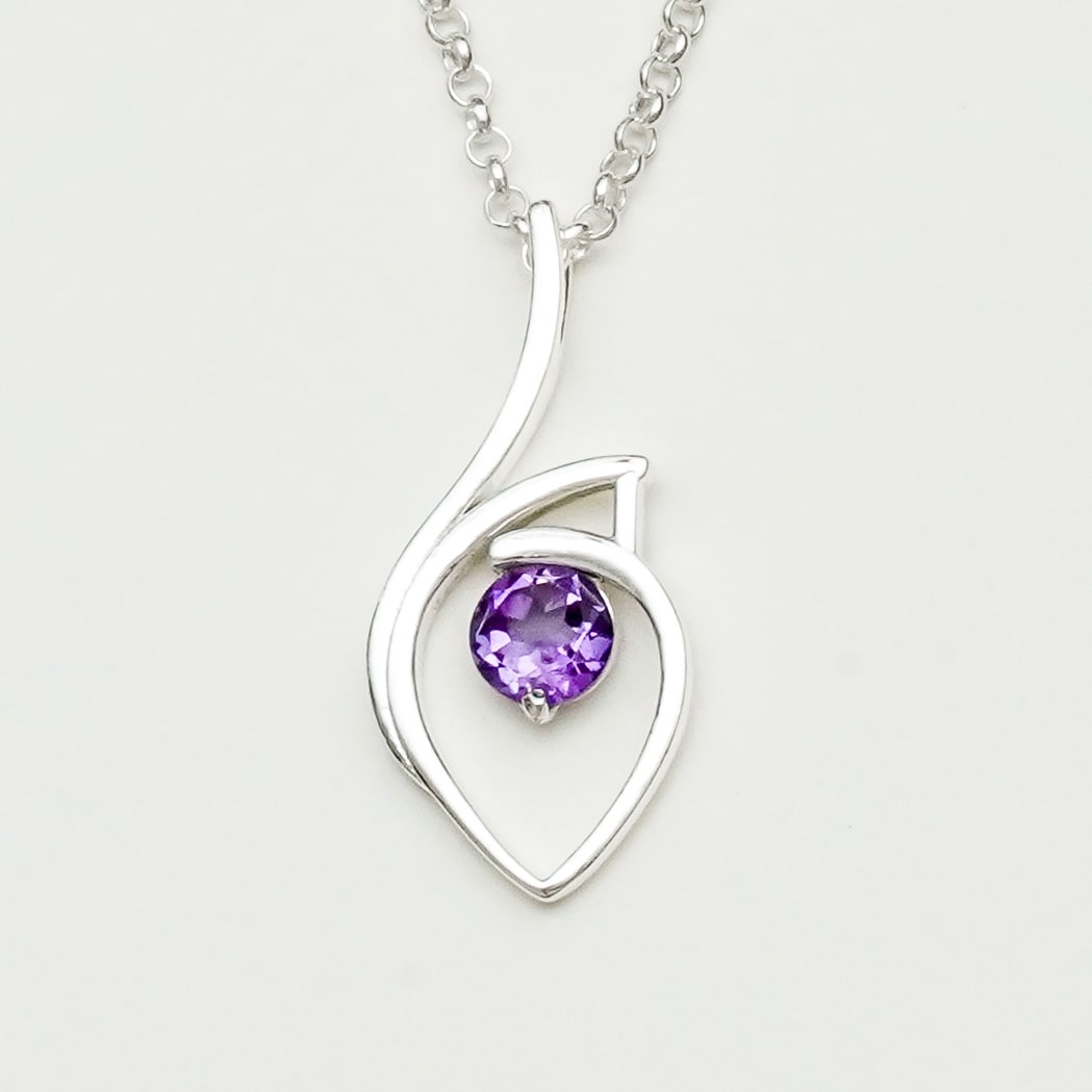 Amethyst Gemstone Heart Pendent in Solid Sterling Silver