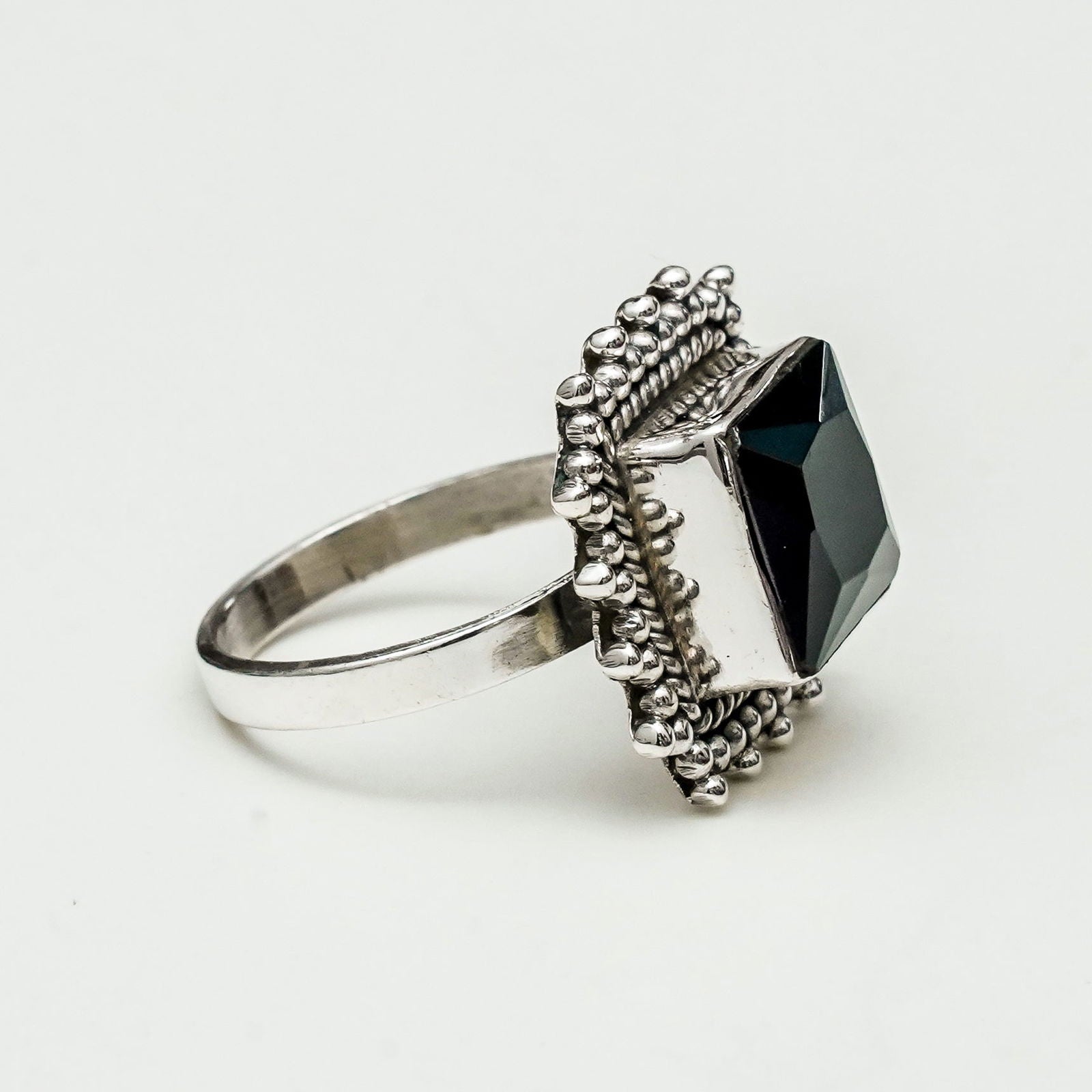 Black Onyx Square Sterling Silver Ring