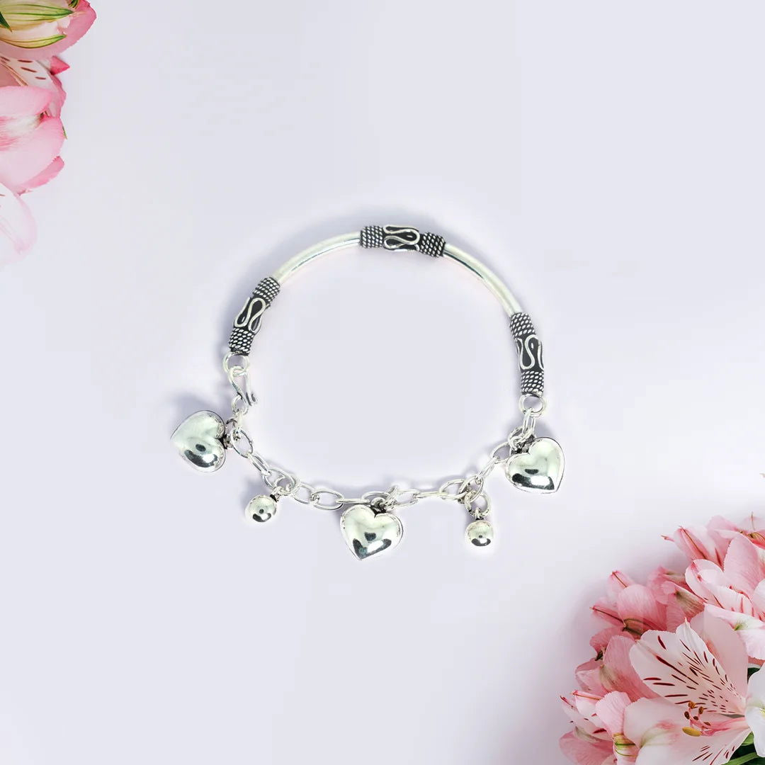 Dazzling Hear Oxydised Charm Silver Bracelet