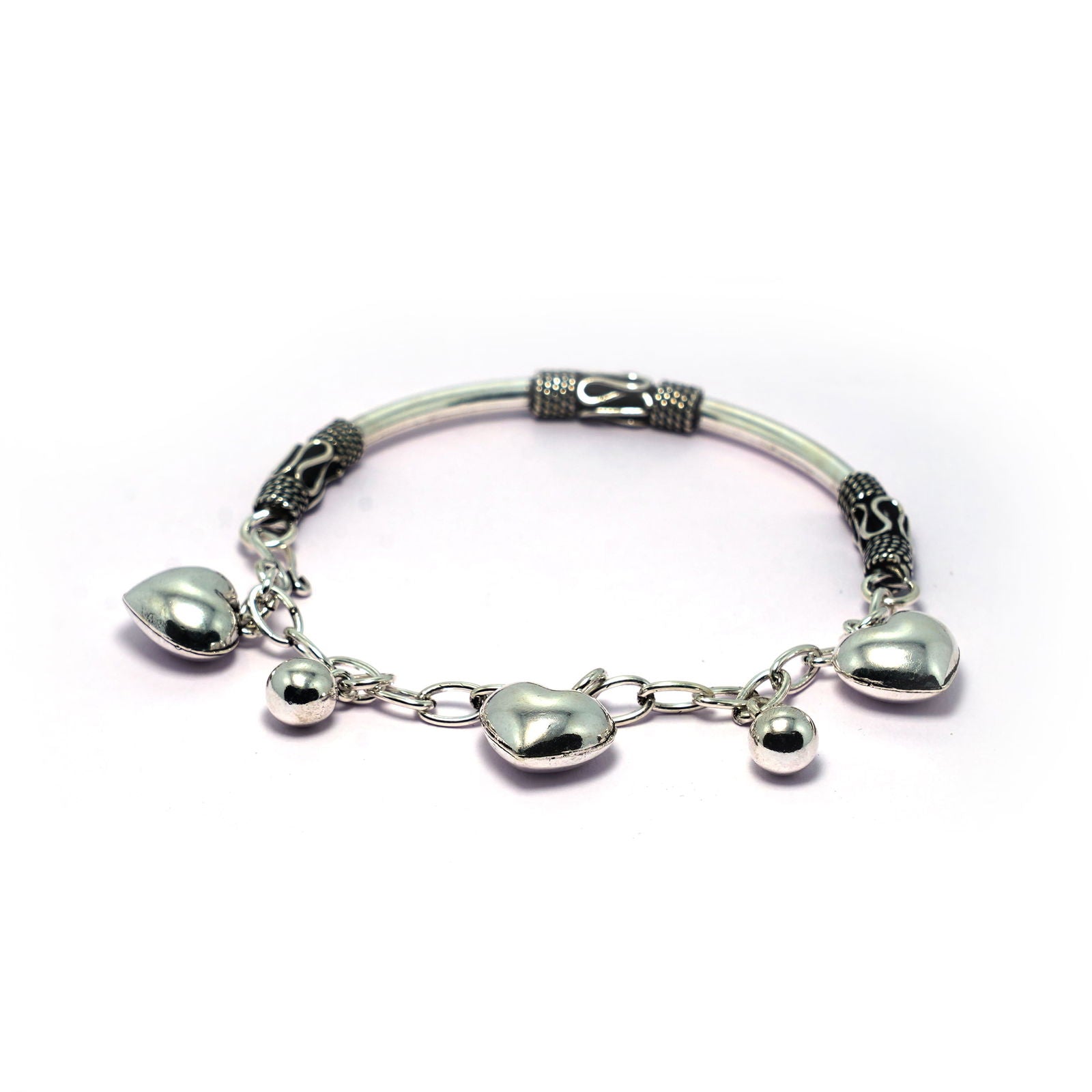 Dazzling Hear Oxydised Charm Silver Bracelet