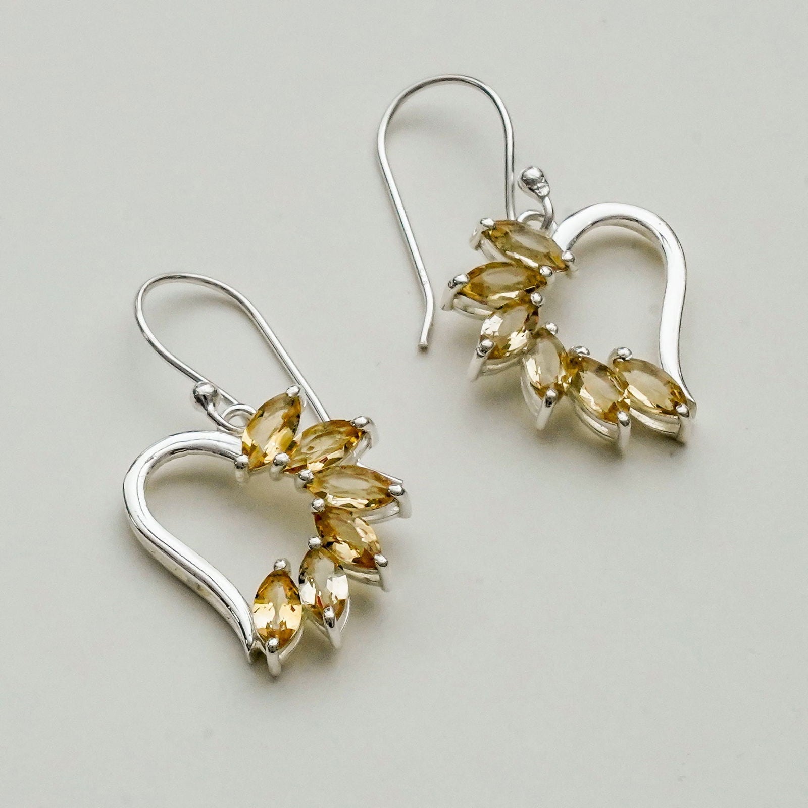 Designer Earrings With Genuine Citrine Gemstone in 925 Sterling Silver