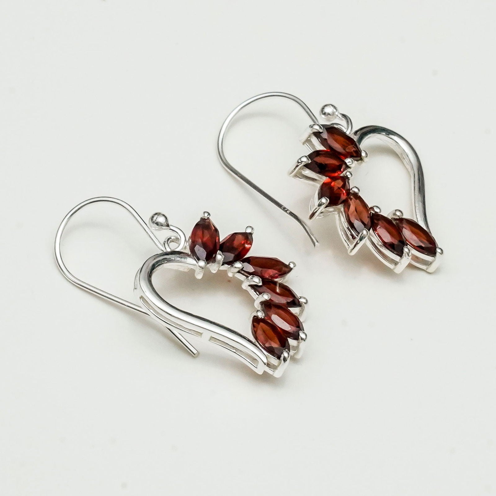 Designer Earrings With Genuine Garnet Gemstone in 925 Sterling Silver