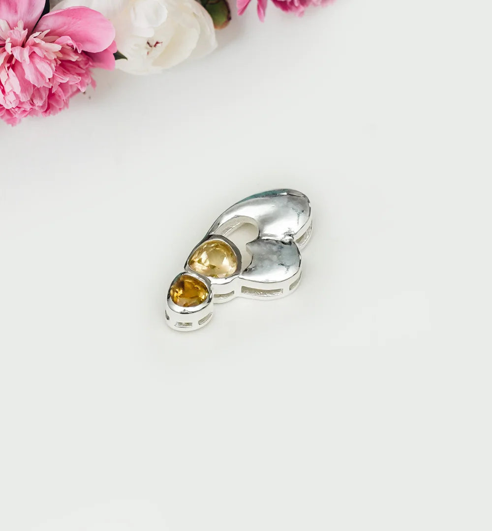 Designer Heart Handmade Pendants With Citrine Gemstone In 925 Sterling Silver