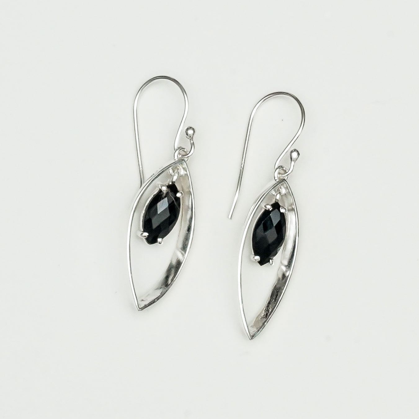 Double Leaf Earrings With Black Onyx Gemstone Best Design in 925 Sterling Silver