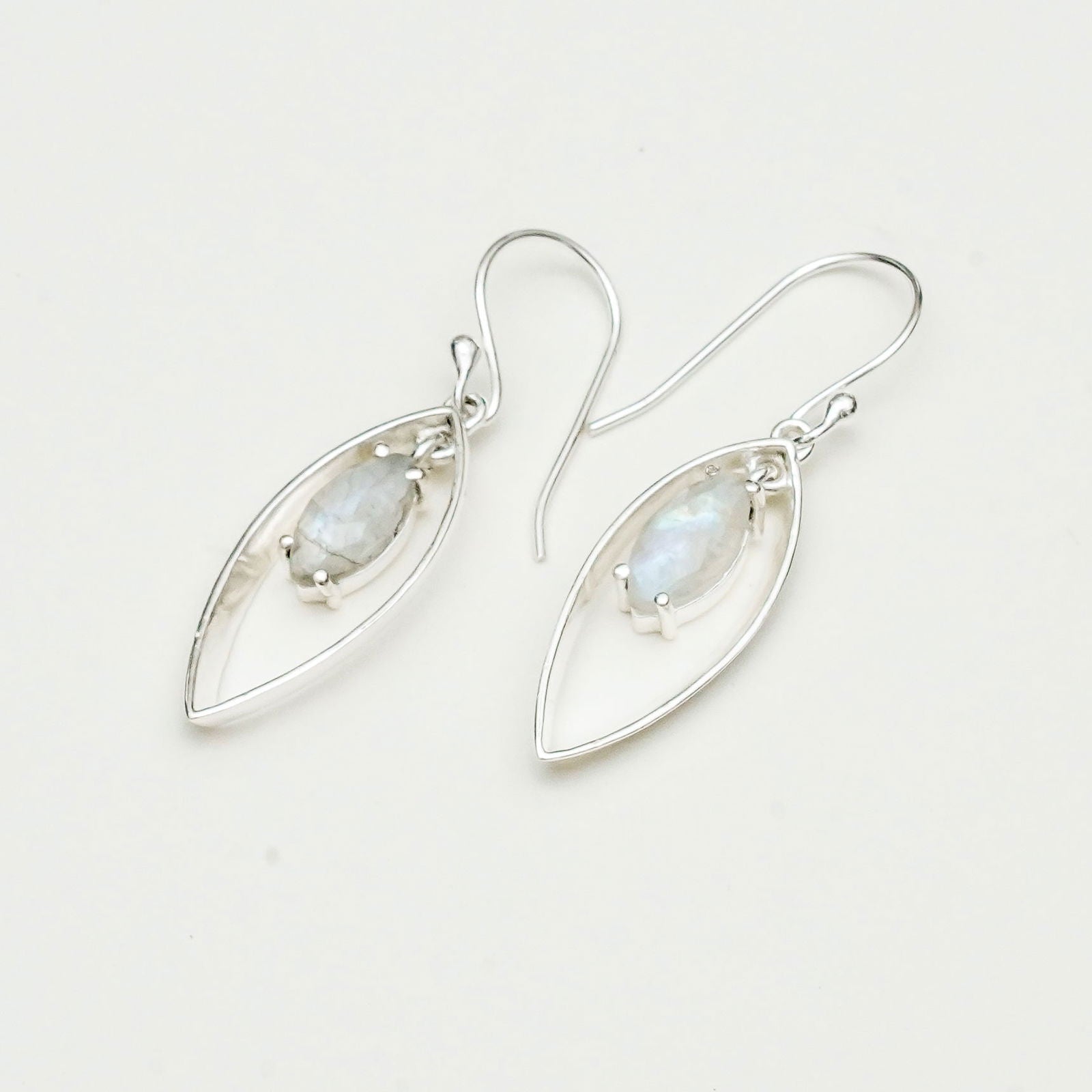 Double Leaf Earrings With Rainbow Moonstone Best Design in 925 Sterling Silver