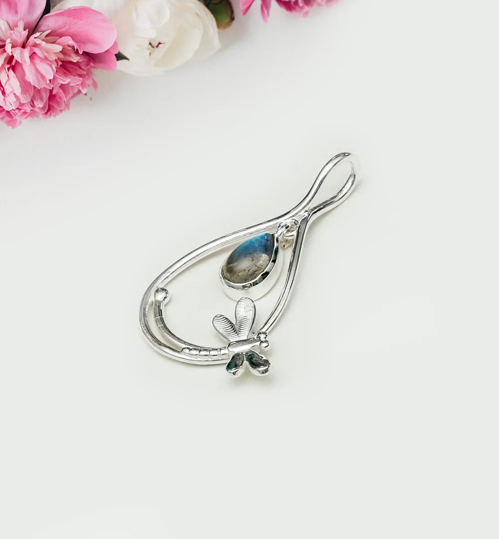 Dragonfly Pendent With Sodalite Gemstone In 925 Sterling Silver