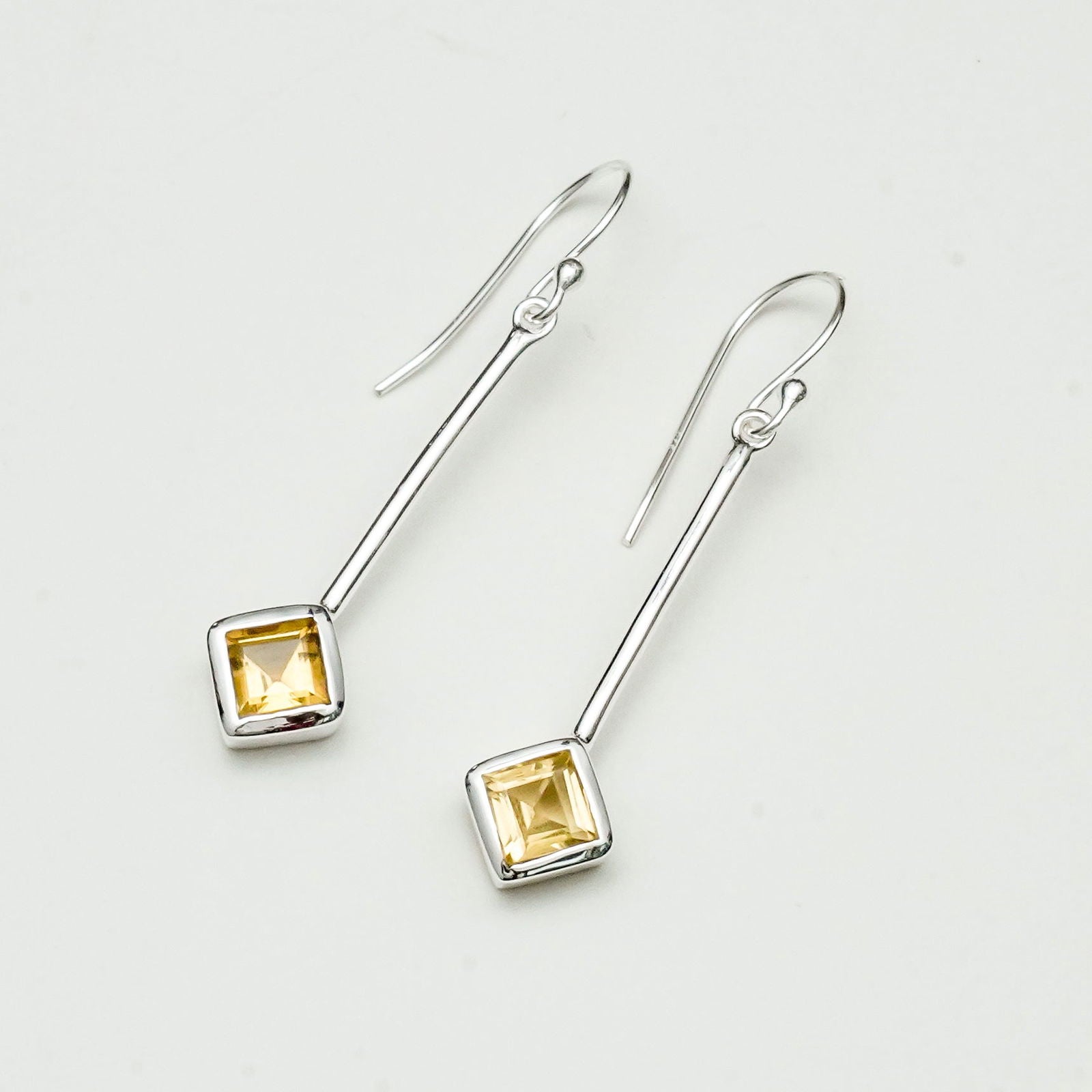 Earrings With Citrine Gemstone in 925 Sterling Silver Handmade