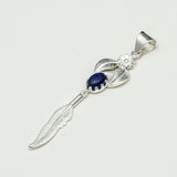 Feather Pendant With Kyanite Gemstone Handmade  In Solid Sterling Silver