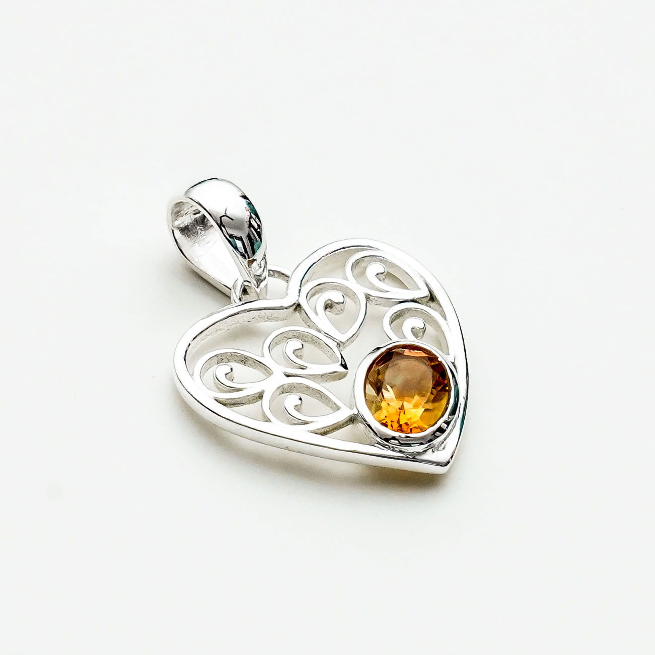 Heart Pendant With Citrine Gemstone in 925 Solid Sterling Silver