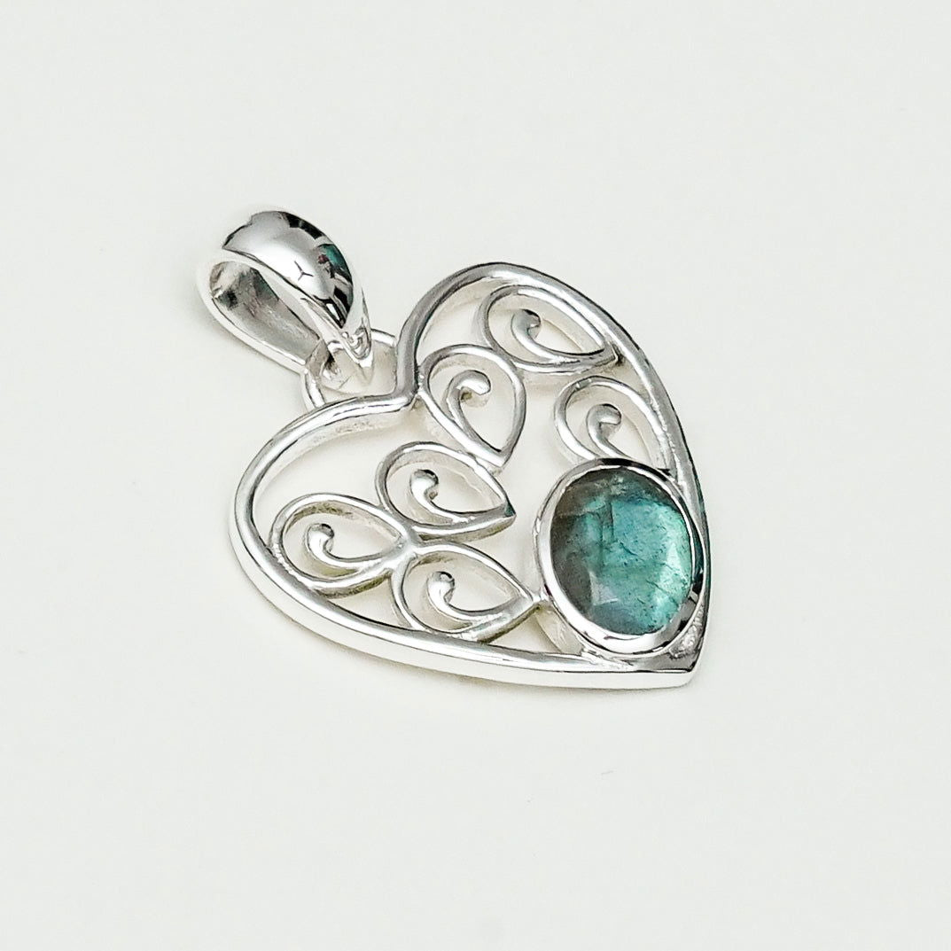 Heart Pendant With Labradorite Gemstone in 925 Solid Sterling Silver