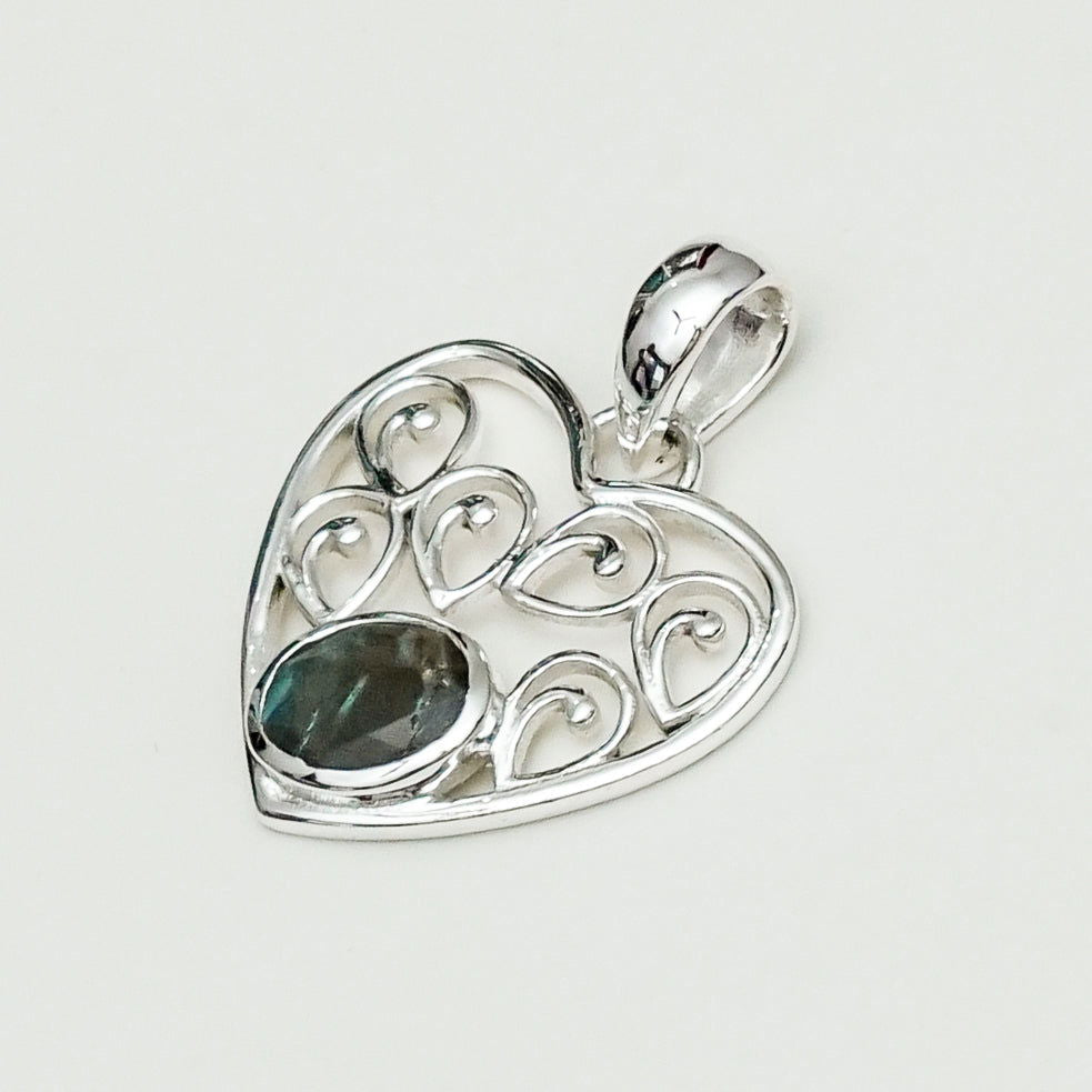 Heart Pendant With Labradorite Gemstone in 925 Solid Sterling Silver