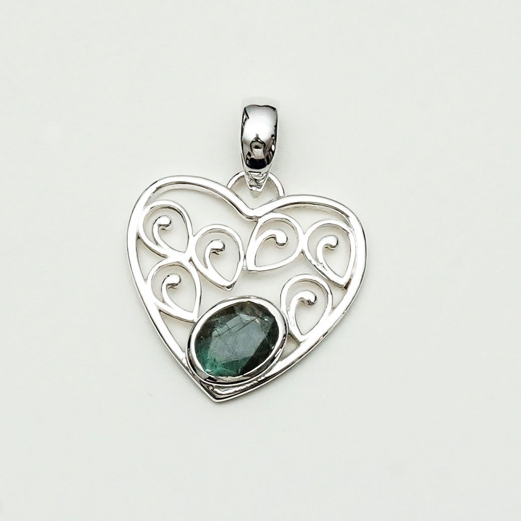 Heart Pendant With Labradorite Gemstone in 925 Solid Sterling Silver