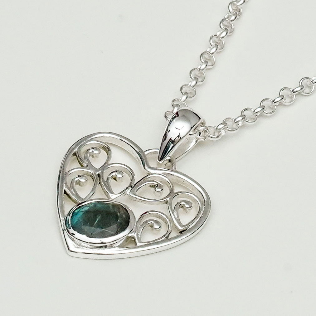 Heart Pendant With Labradorite Gemstone in 925 Solid Sterling Silver