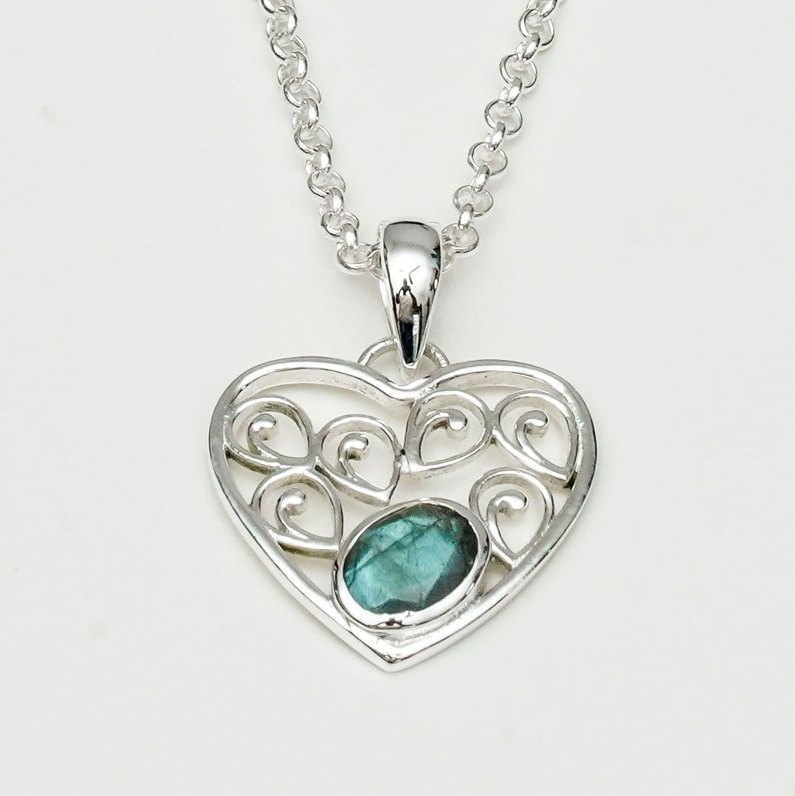 Heart Pendant With Labradorite Gemstone in 925 Solid Sterling Silver