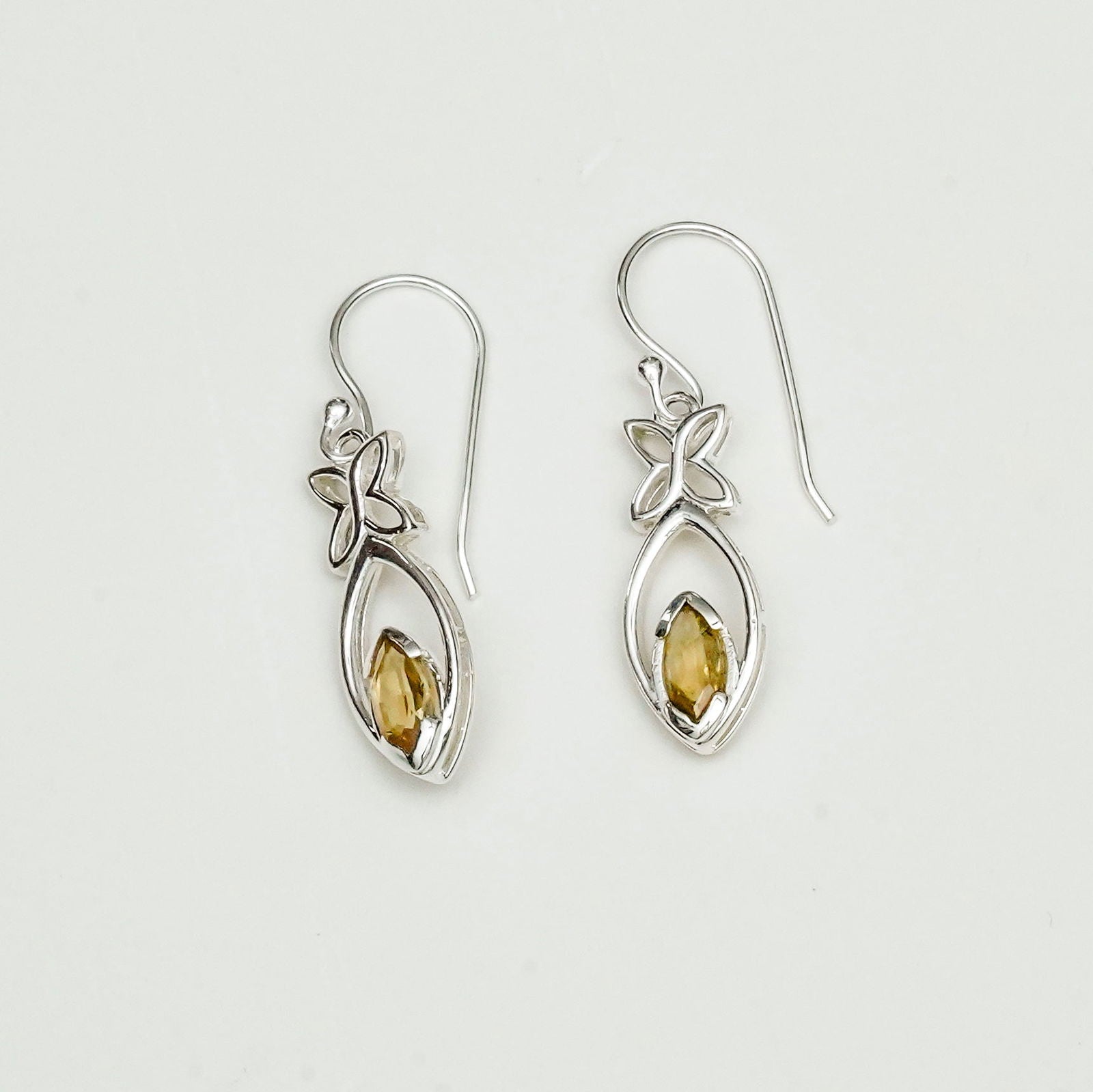 Leaf Earring With Semi Precious Citrine Gemstone In Solid 925 Sterling Silver