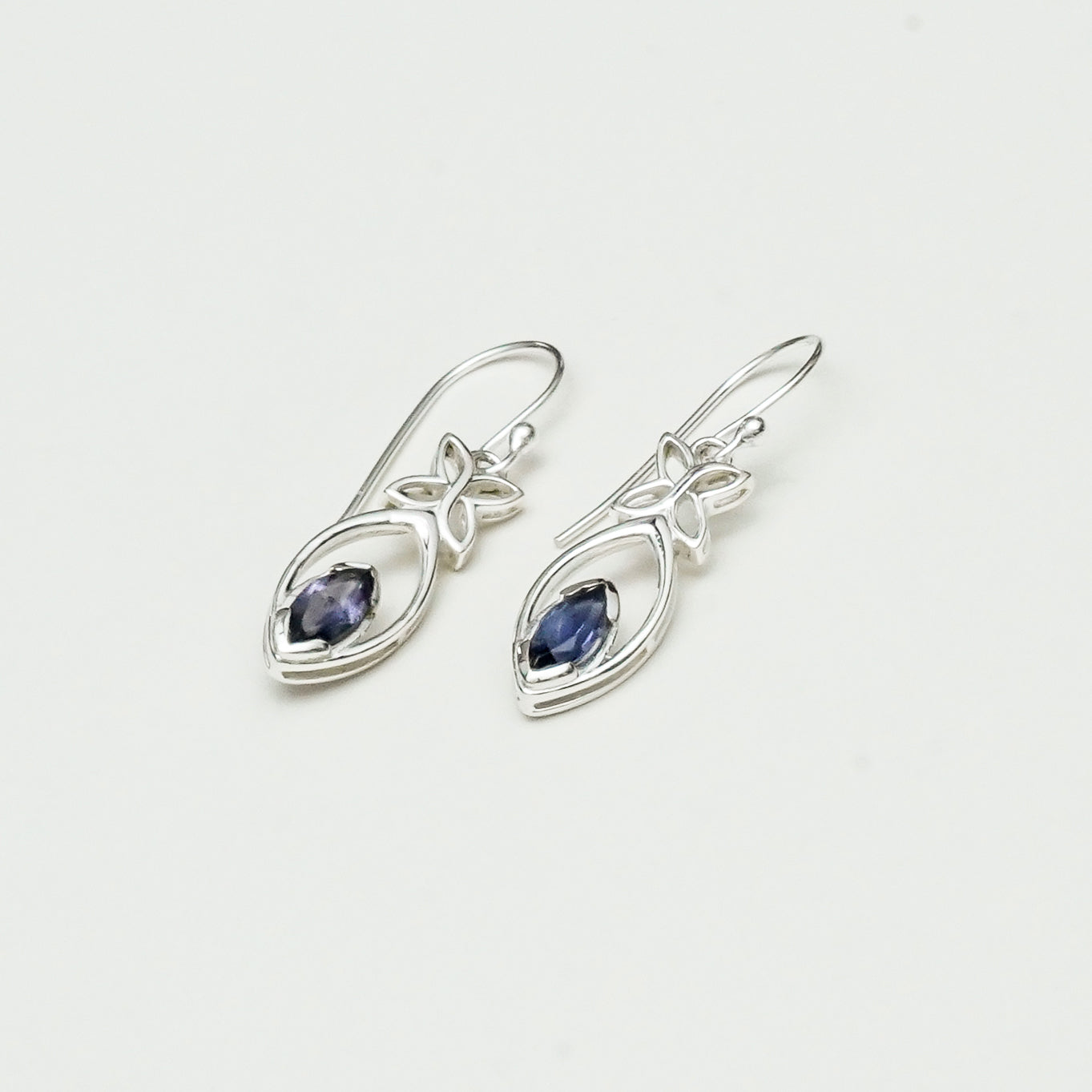 Leaf Earring With Semi Precious Iolite Gemstone In Solid 925 Sterling Silver
