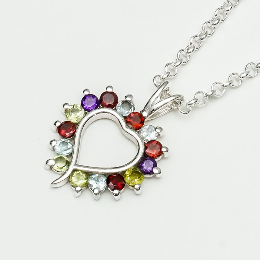 Multiheart Pendant With Multi Gemstone in 925 Sterling Silver - Mohnaa Jewels