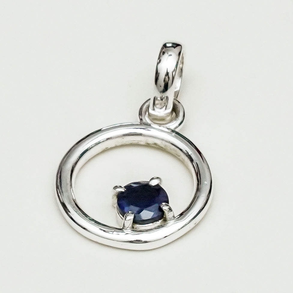 Round Pendant With Iolite Gemstone Solid Sterling Silver - Mohnaa Jewels