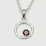 Round Pendant With Garnet Gemstone Solid Sterling Silver - Mohnaa Jewels