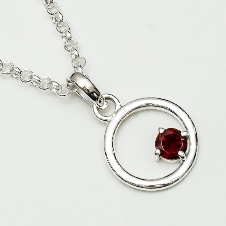 Round Pendant With Garnet Gemstone Solid Sterling Silver - Mohnaa Jewels