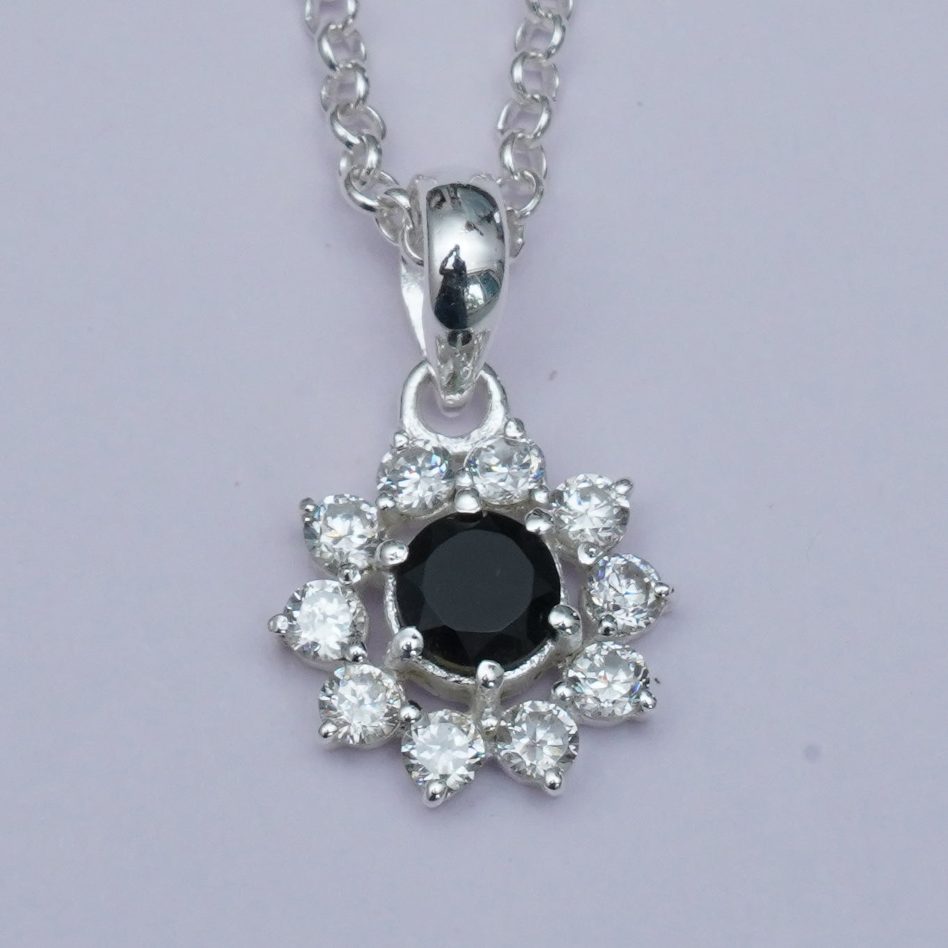 Mohnaa Flower Pendant With Black Onyx Gemstone In Fine Sterling Silver - Mohnaa Jewels