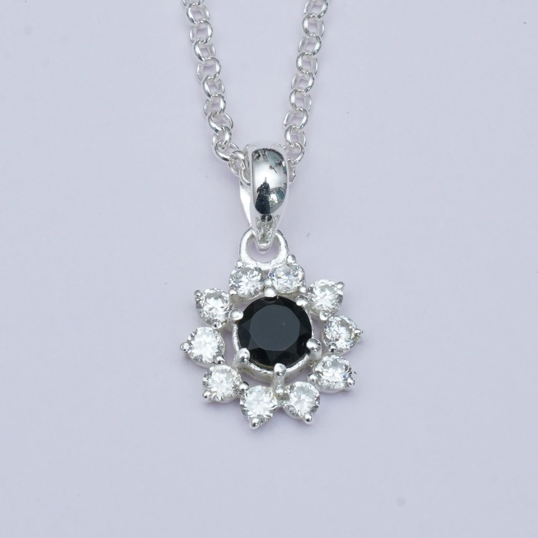 Mohnaa Flower Pendant With Black Onyx Gemstone In Fine Sterling Silver - Mohnaa Jewels