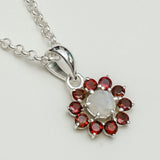 Mohnaa Flower Pendant With Garnet Gemstone In Fine Sterling Silver - Mohnaa Jewels