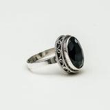 Ovel Black Stone Ring in 925 Sterling Silver - Mohnaa Jewels