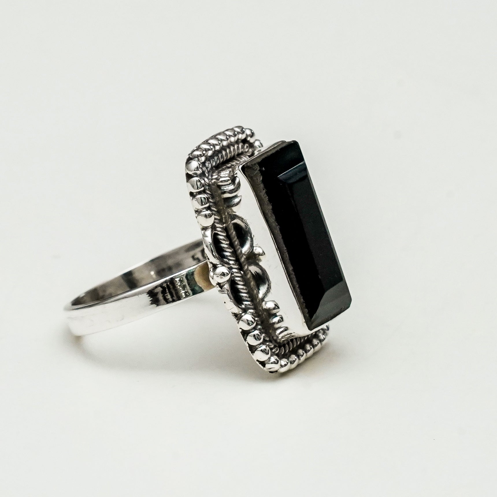 Sterling Silver Ring With Black Stone - Mohnaa Jewels