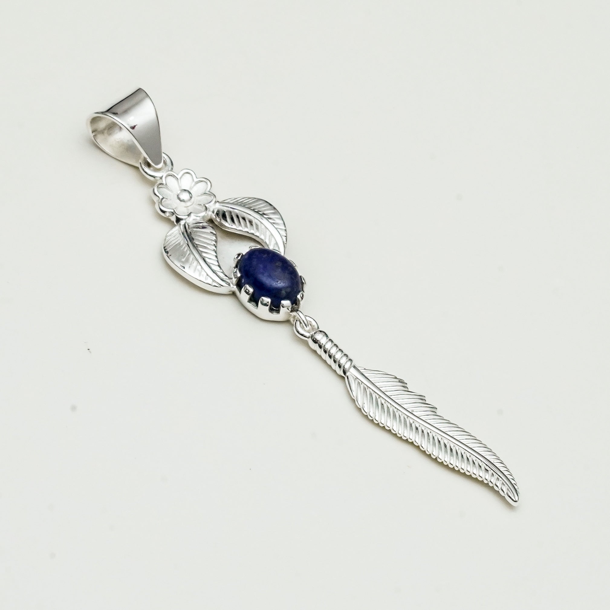 Feather Pendant With Kyanite Gemstone Handmade  In Solid Sterling Silver - Mohnaa Jewels