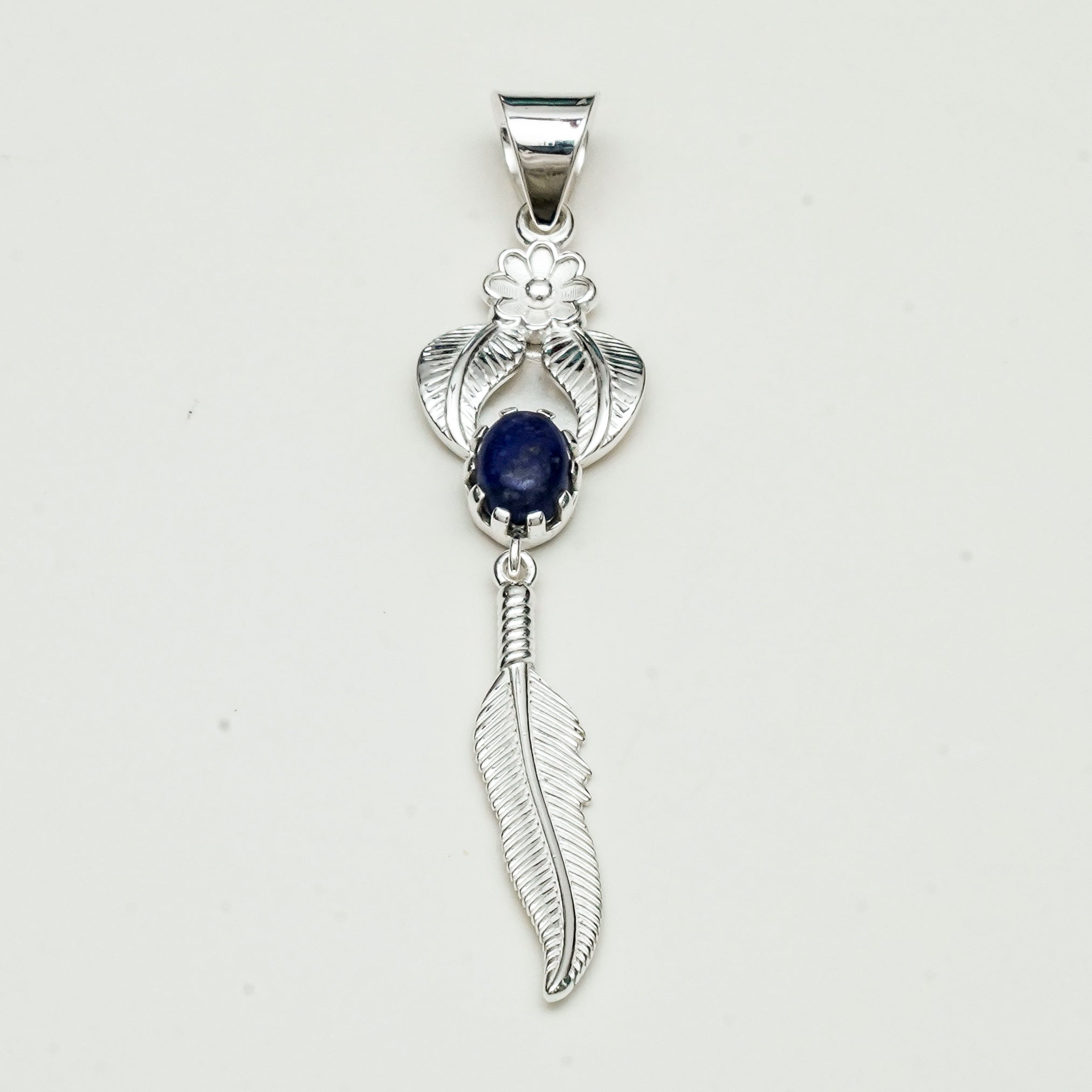 Feather Pendant With Kyanite Gemstone Handmade  In Solid Sterling Silver - Mohnaa Jewels