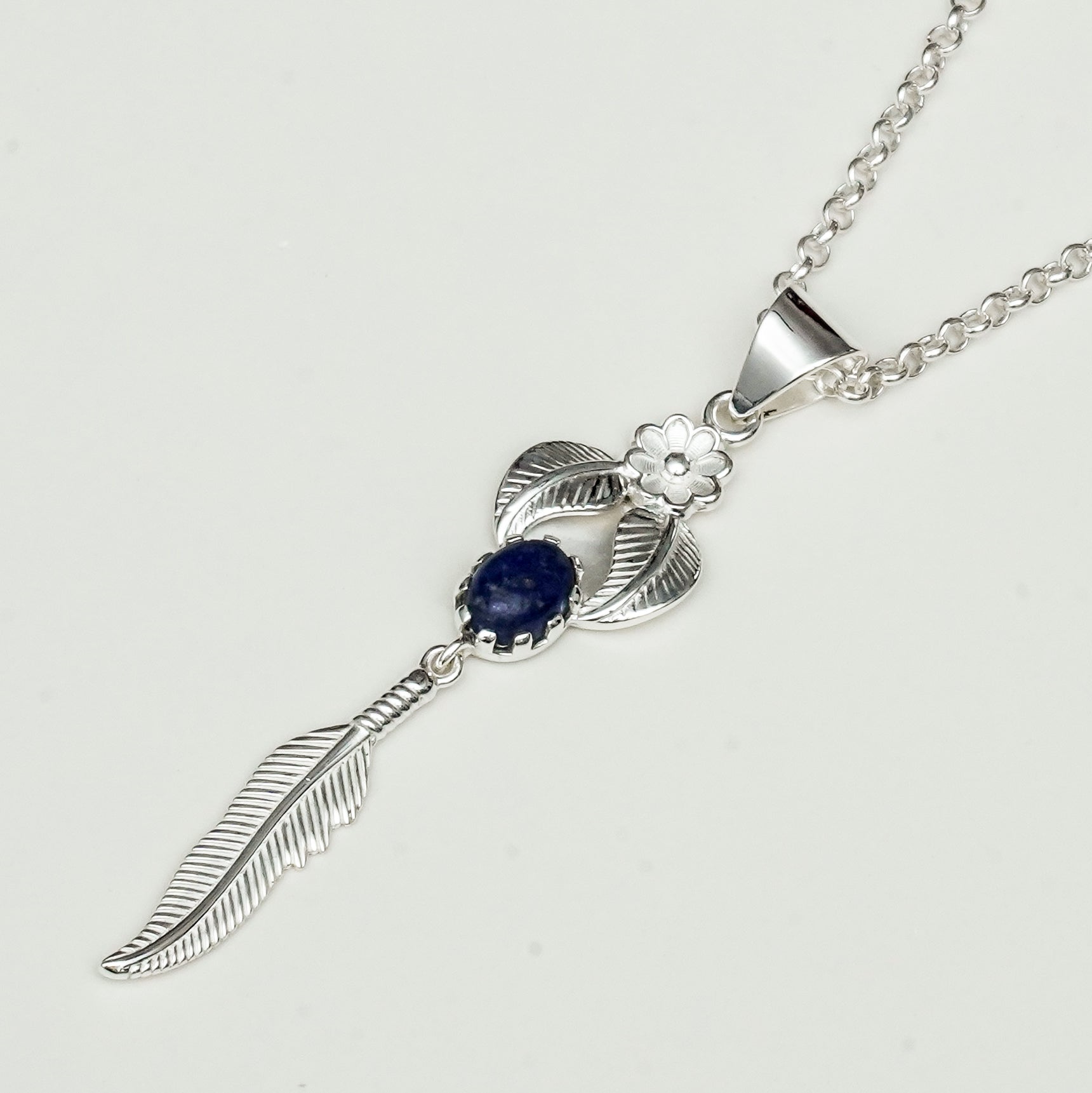 Feather Pendant With Kyanite Gemstone Handmade  In Solid Sterling Silver - Mohnaa Jewels