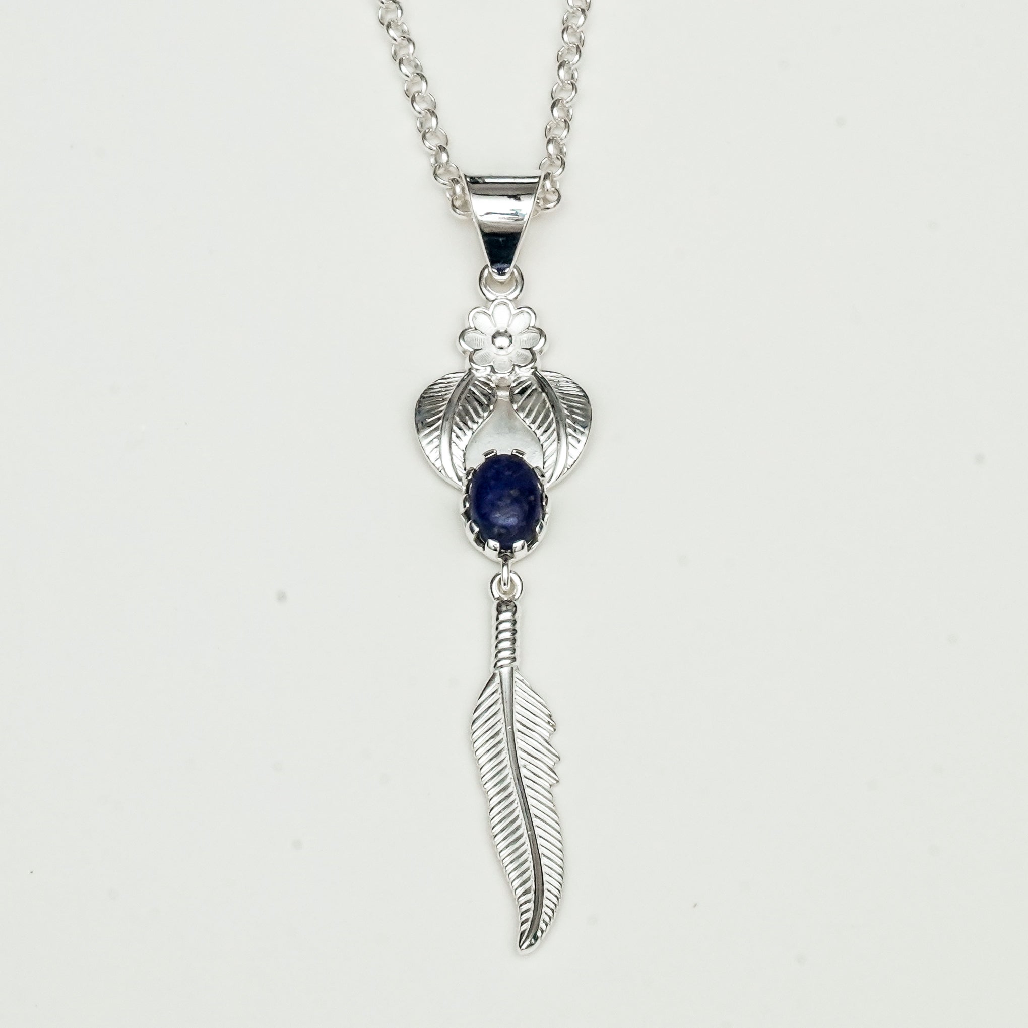 Feather Pendant With Kyanite Gemstone Handmade  In Solid Sterling Silver - Mohnaa Jewels