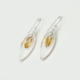 Double Leaf Earrings With Citrine Gemstone Best Design in 925 Sterling Silver - Mohnaa Jewels