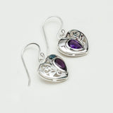 Heart Earrings With Semi Precious Amethyst Gemstone Solid 925 Sterling Silver - Mohnaa Jewels