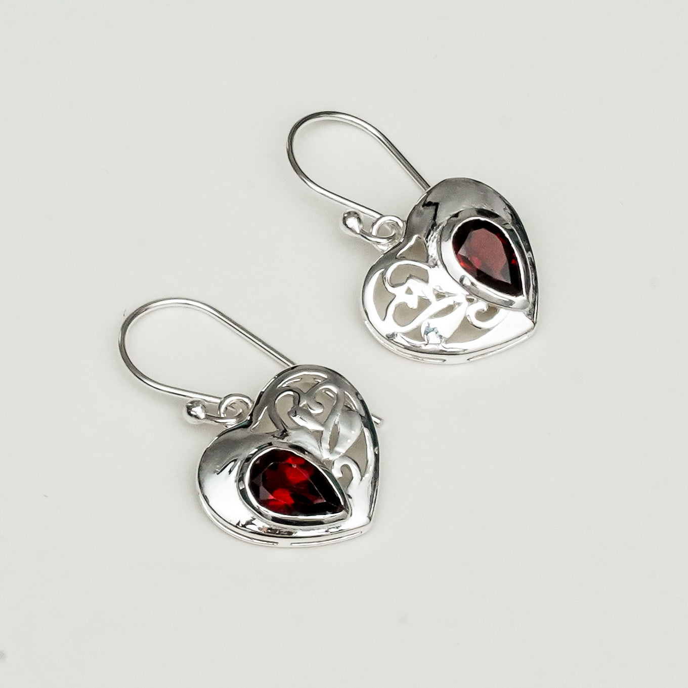 Heart Earrings With Semi Precious Garnet Gemstone Solid 925 Sterling Silver - Mohnaa Jewels