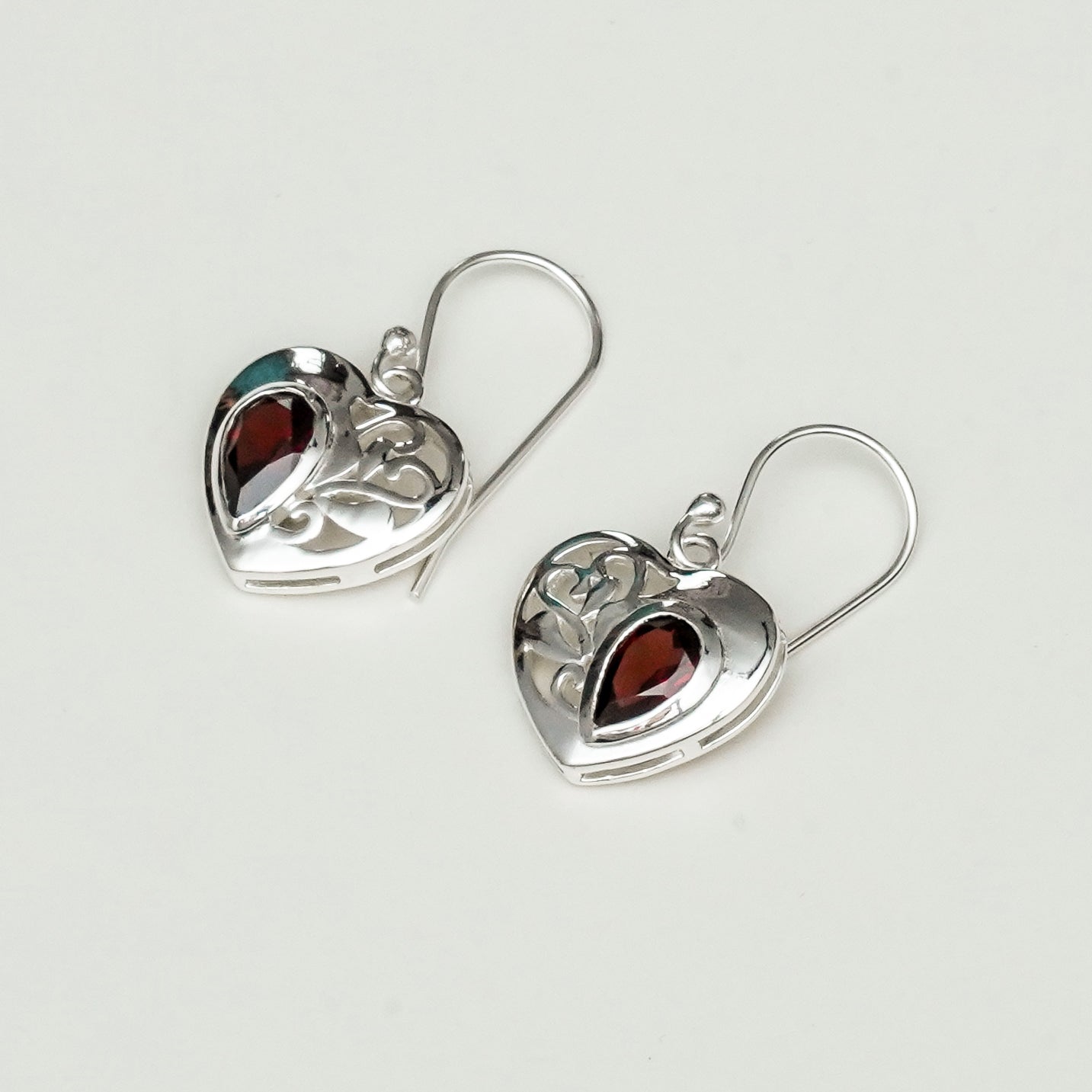 Heart Earrings With Semi Precious Garnet Gemstone Solid 925 Sterling Silver - Mohnaa Jewels