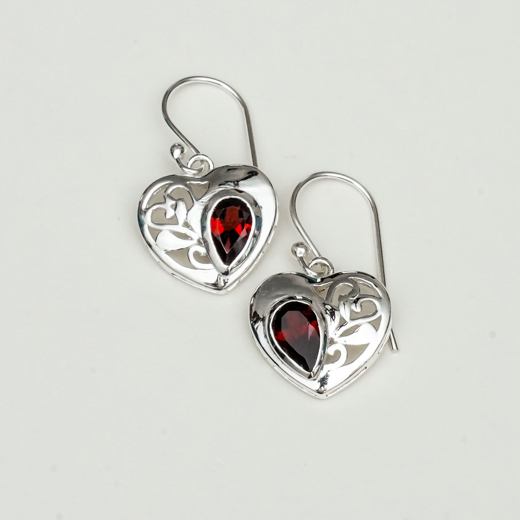 Heart Earrings With Semi Precious Garnet Gemstone Solid 925 Sterling Silver - Mohnaa Jewels