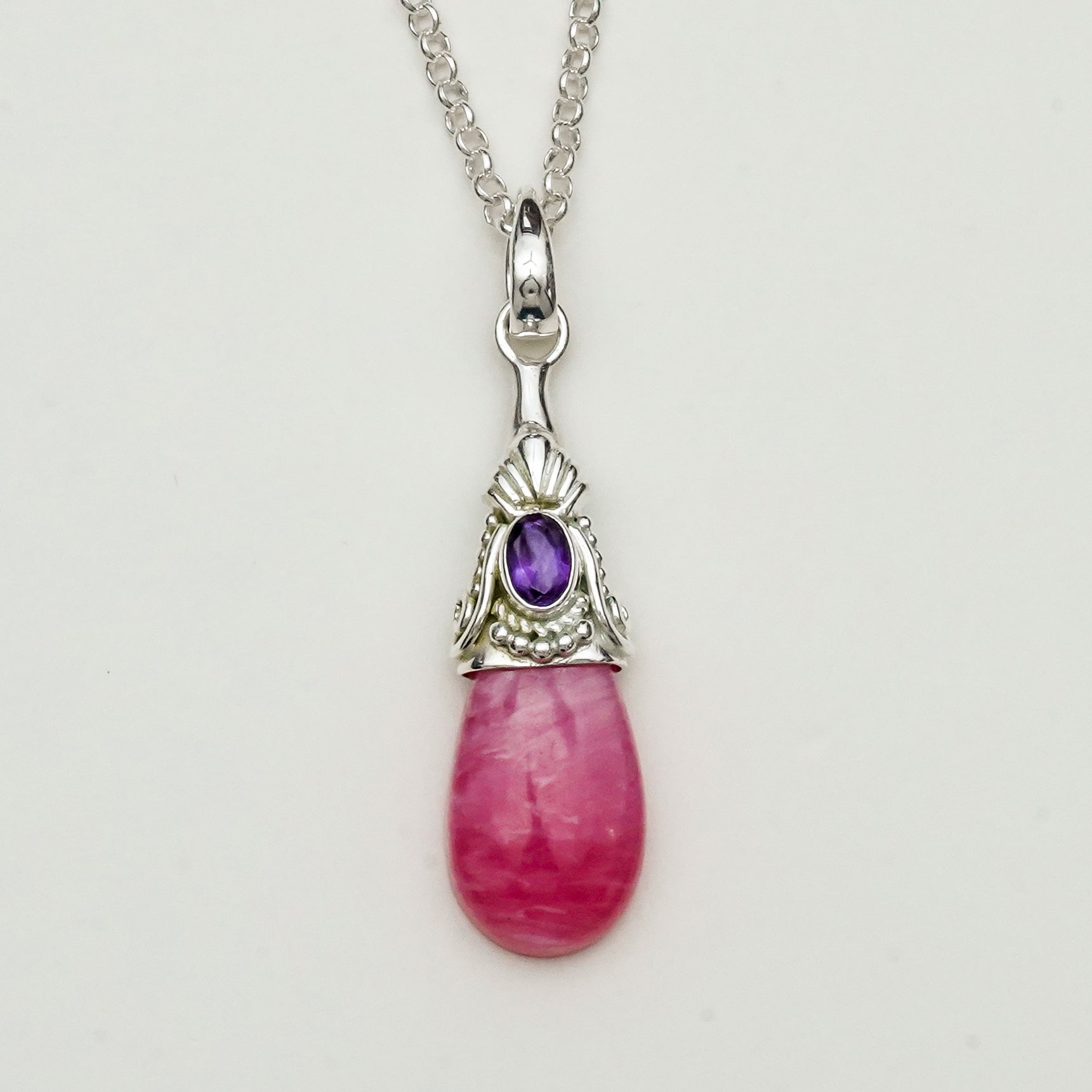 Pink Rhodochrosite Garnet Gemstone Pendants In 925 Silver - Mohnaa Jewels