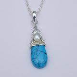 Blue Turquoise Pearl Gemstone Pendants In 925 Silver - Mohnaa Jewels