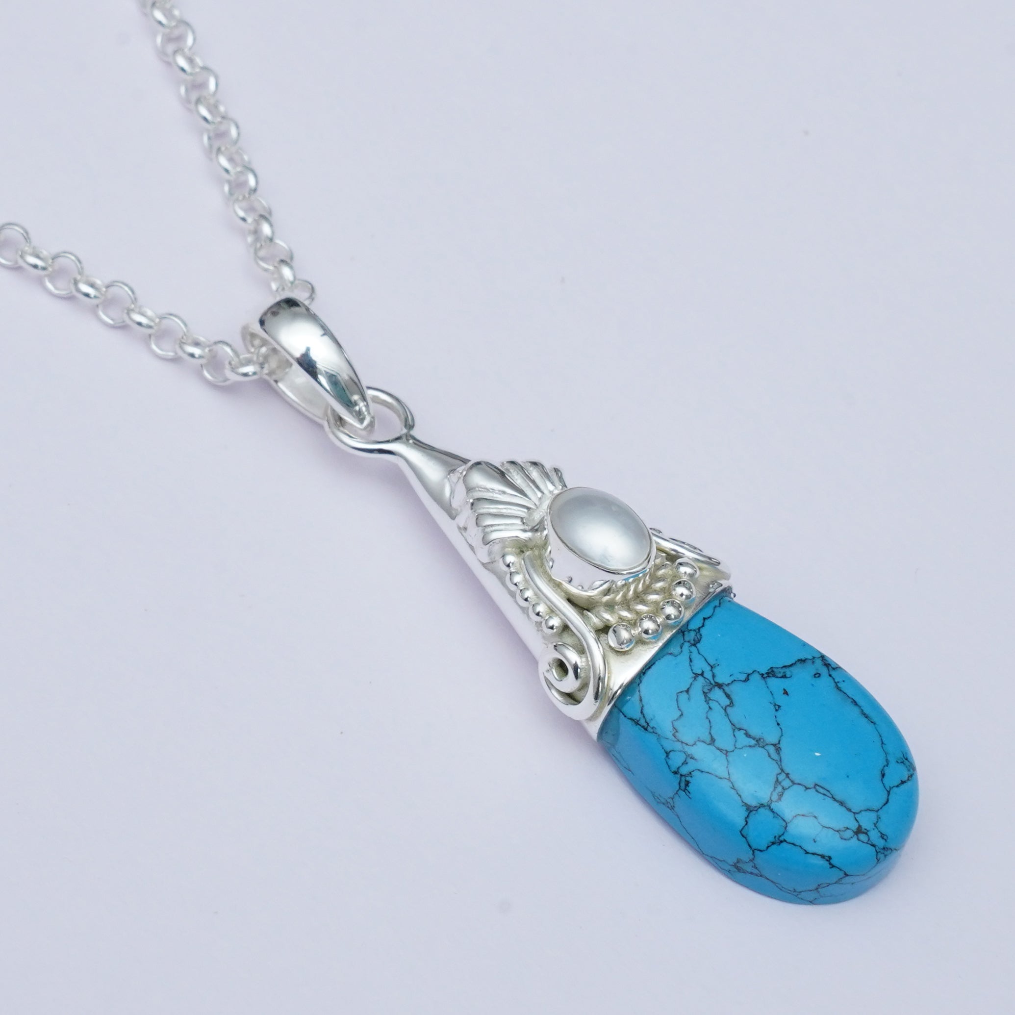 Blue Turquoise Pearl Gemstone Pendants In 925 Silver - Mohnaa Jewels