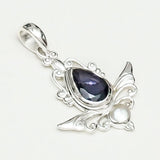 Mohnaa Silver Pendant with Lolite Gemstone - Mohnaa Jewels