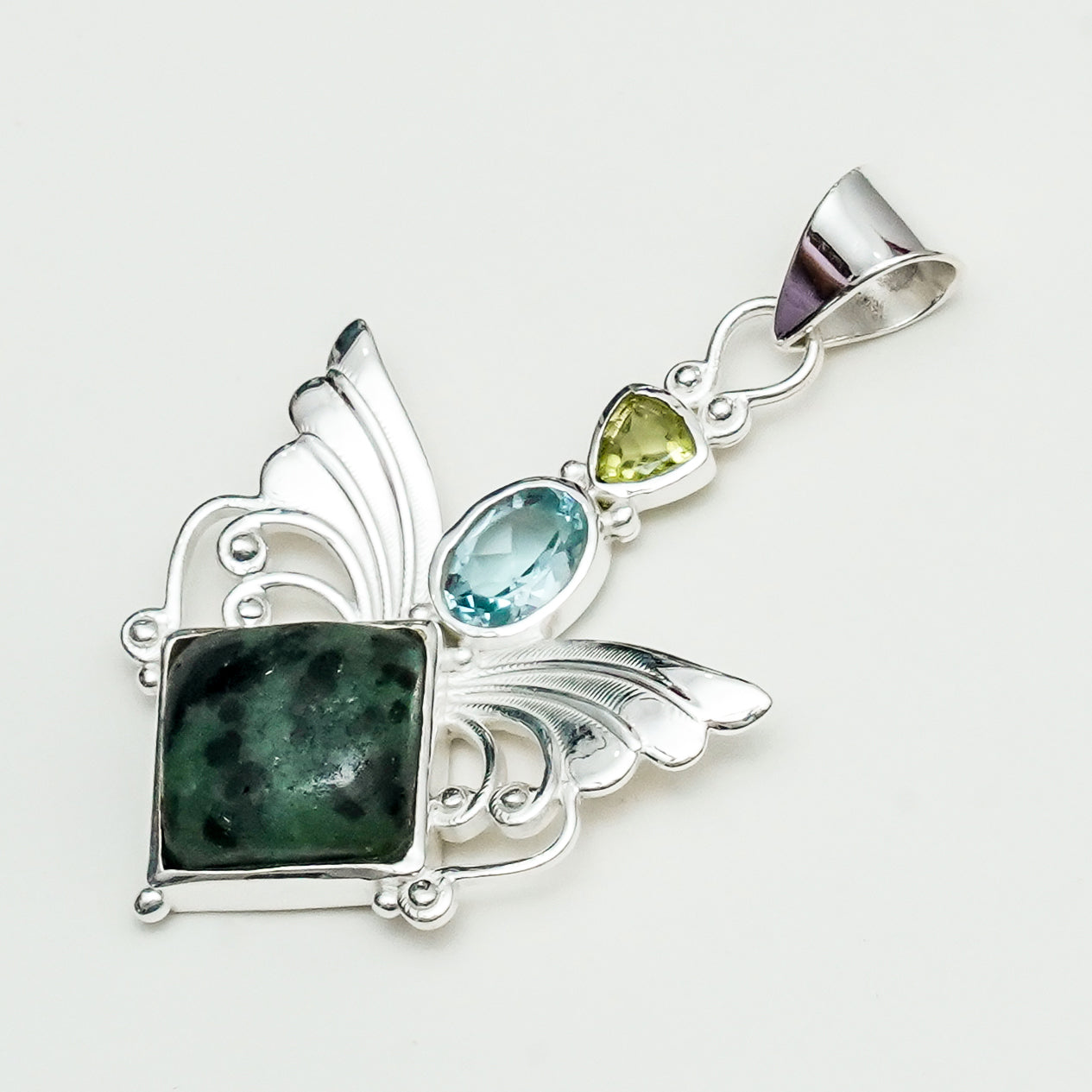 Big Wing Pendant with Multi Gemstone in 925 Sterling Silver 1 - Mohnaa Jewels